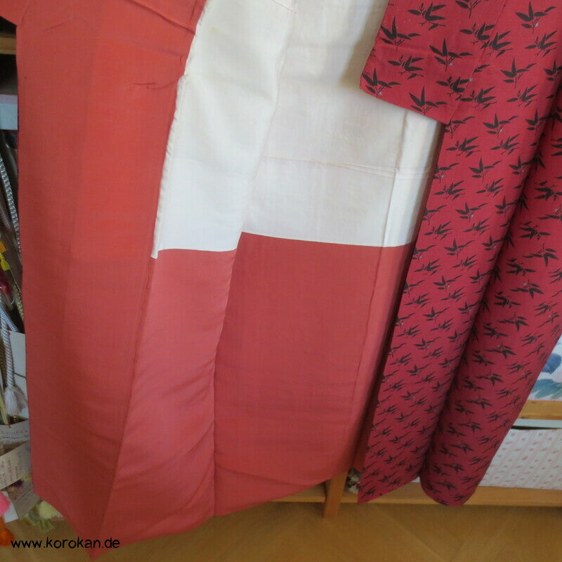 Tsumugi Seiden Komon Kimono Bambusdruck auf rot