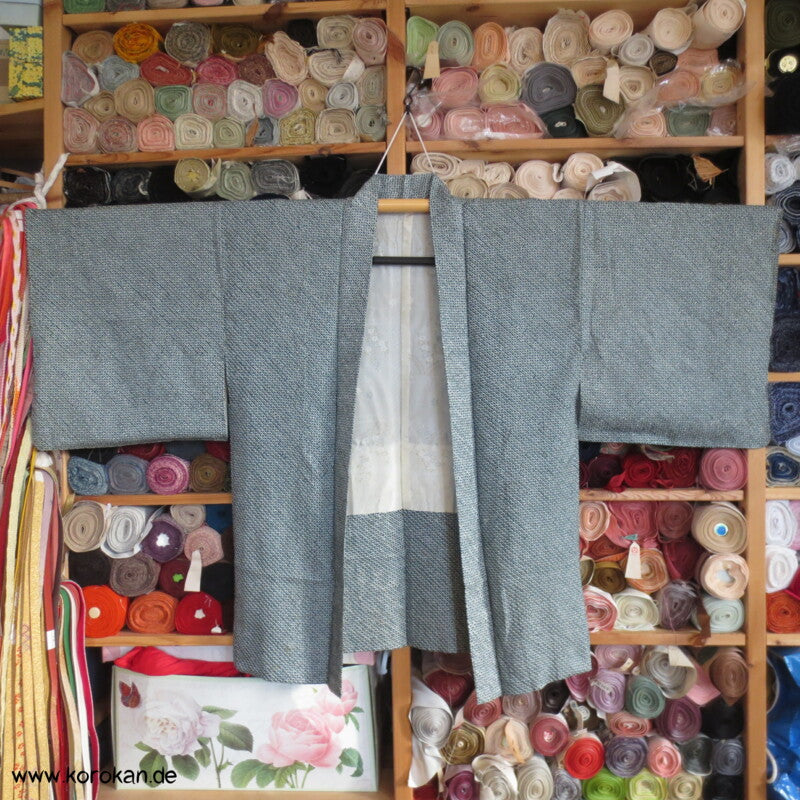 Full Shibori blaugrün Seidendamast Haori Kimono Jacke mit Himo
