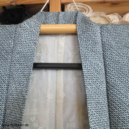 Full Shibori blaugrün Seidendamast Haori Kimono Jacke mit Himo