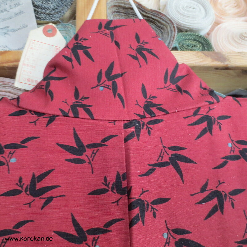 Tsumugi Seiden Komon Kimono Bambusdruck auf rot