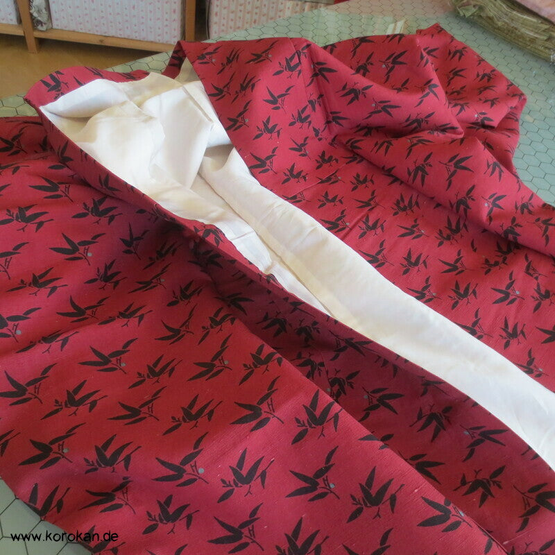 Tsumugi Seiden Komon Kimono Bambusdruck auf rot