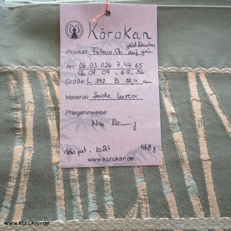 goldener Bambus auf dunklem schilfgrün Fukuro Obi Seidenbrokat Kimonogürtel