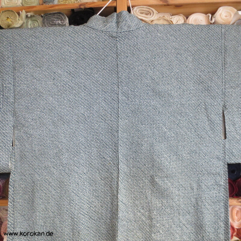 Full Shibori blaugrün Seidendamast Haori Kimono Jacke mit Himo