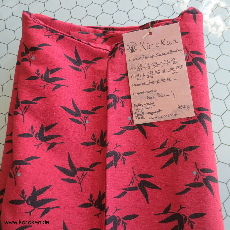 Tsumugi Seiden Komon Kimono Bambusdruck auf rot