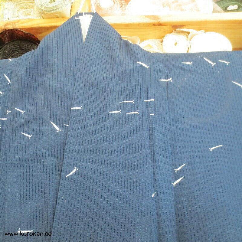 Fischschwärme marineblau Hitoe ungefütterter Rho Seiden Kimono