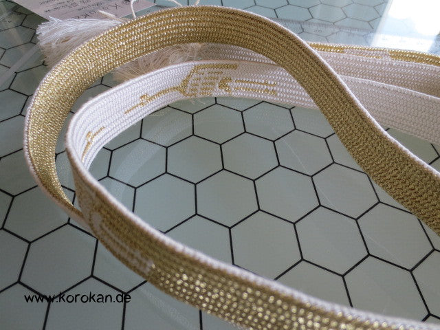 wechselseitig Weiß - Gold Obijime, Seide / Lurex