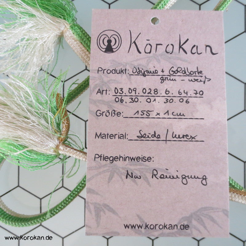 halb jade, halb weiß Obijime, geflochten, mit aufgenähtem goldenen Band