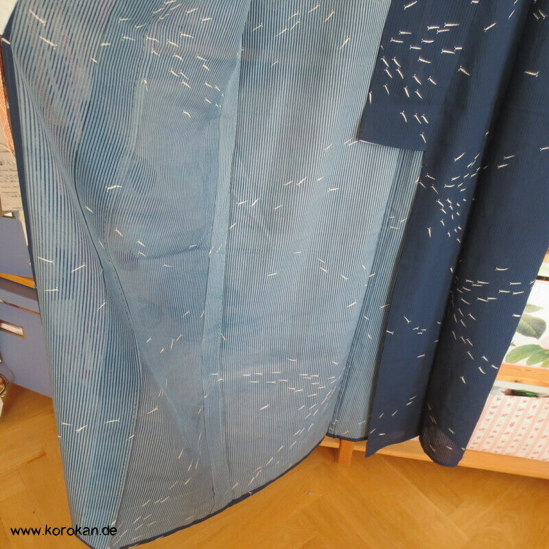 Fischschwärme marineblau Hitoe ungefütterter Rho Seiden Kimono