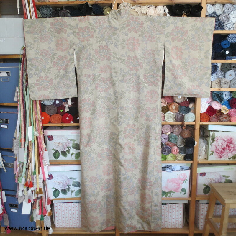 Morgenmantel Pfingstrosen Kasuri Tsumugi Seide