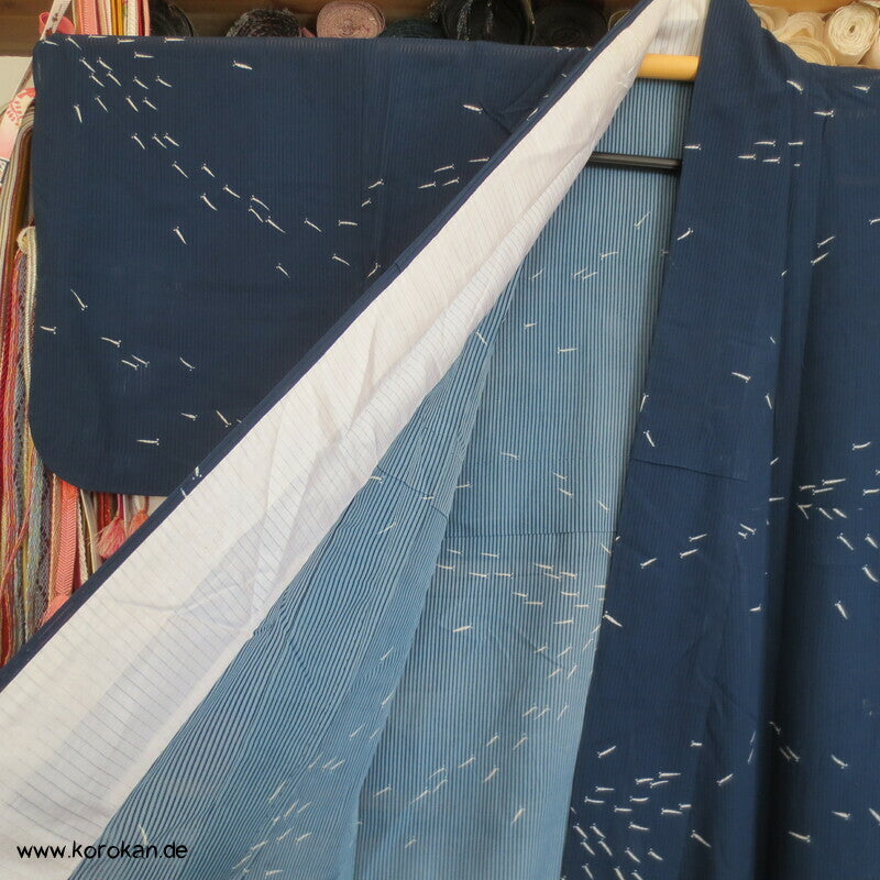 Fischschwärme marineblau Hitoe ungefütterter Rho Seiden Kimono