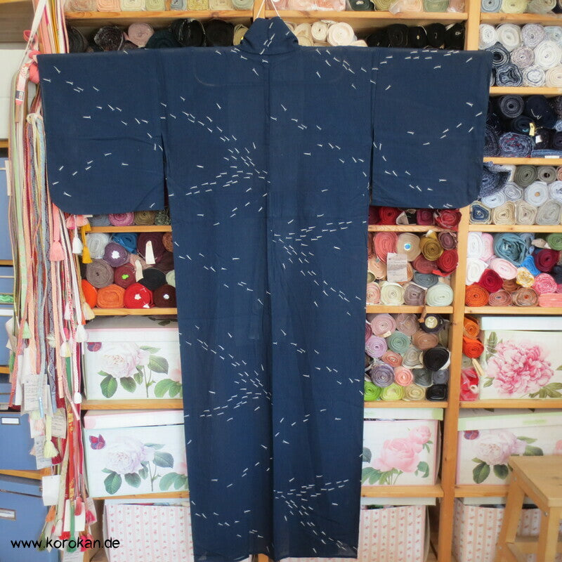 Fischschwärme marineblau Hitoe ungefütterter Rho Seiden Kimono