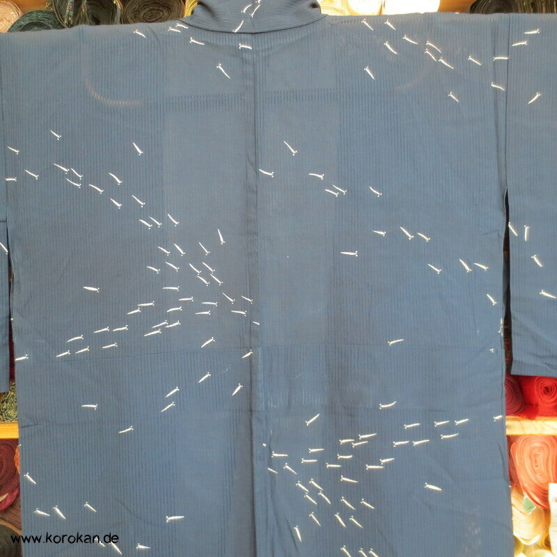 Fischschwärme marineblau Hitoe ungefütterter Rho Seiden Kimono