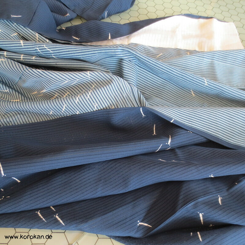 Fischschwärme marineblau Hitoe ungefütterter Rho Seiden Kimono