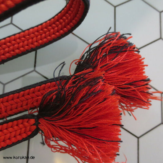 rot weiß mit schwarzem Rand Obijime Kimono Flechtband, Seide