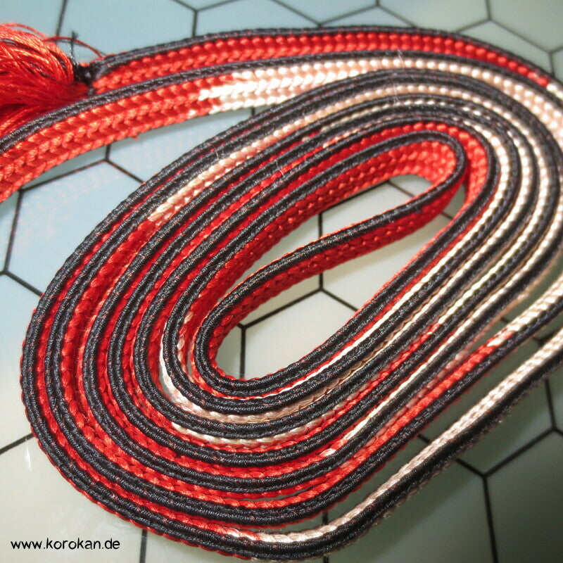rot weiß mit schwarzem Rand Obijime Kimono Flechtband, Seide
