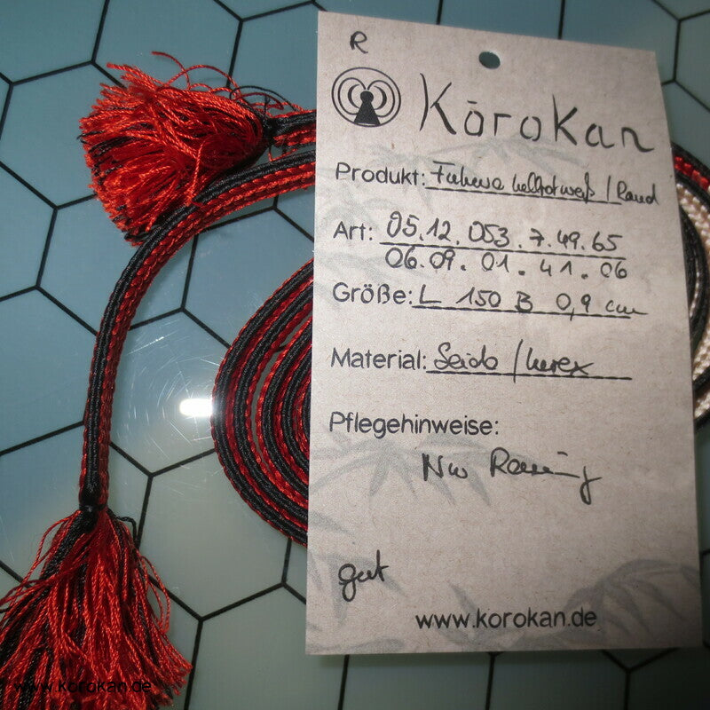 rot weiß mit schwarzem Rand Obijime Kimono Flechtband, Seide