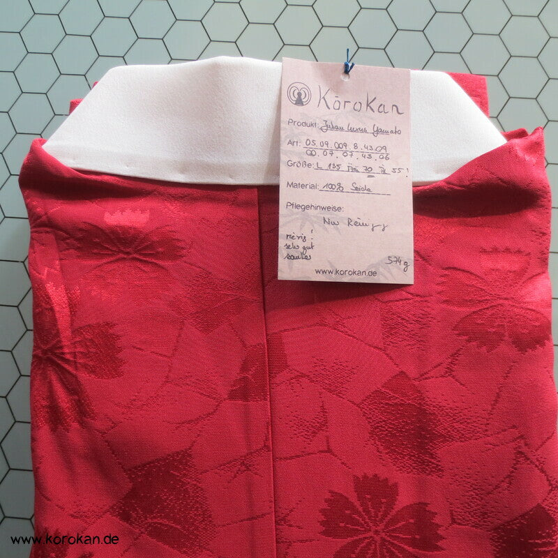 dunkelrote Blüten Rinzu Damast Seide Yamato Juban Unterkimono