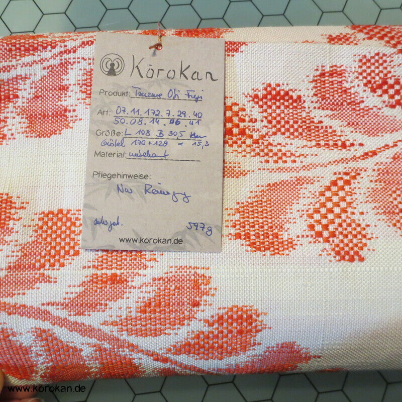 Fuji Wisteria grobgewebter Tsumugi Tzukure zweiteiliger Obi