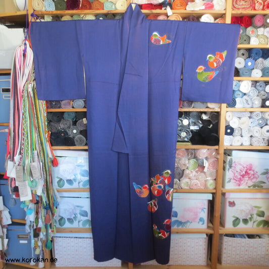 Mandarinenten Homongi Seidencrepesatin Japan Kimono