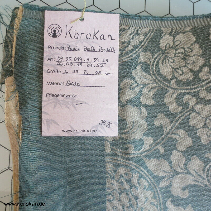 Phönix Drachenrondelle in messing auf moosgrün japanischer Seidenjacquard