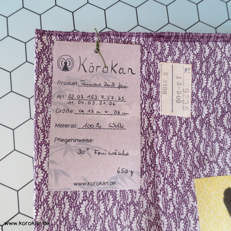 kleine Pinien weiß auf lila Kimono Tanmono reine Wolle