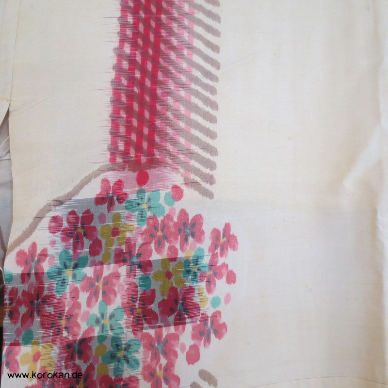 Streifen und Blütenrondelle Hitoe Meisen Komon Kimono