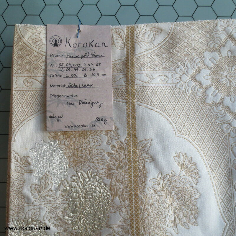 goldene Blüten Spiegel Seiden Brokat Fukuro Obi Kimonogürtel