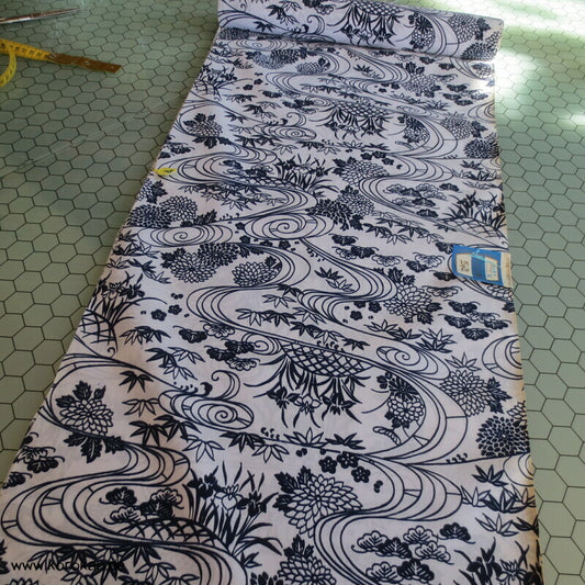 Fluss, Bambusgitter, Iris Yukata Kimono Baumwoll Stoff