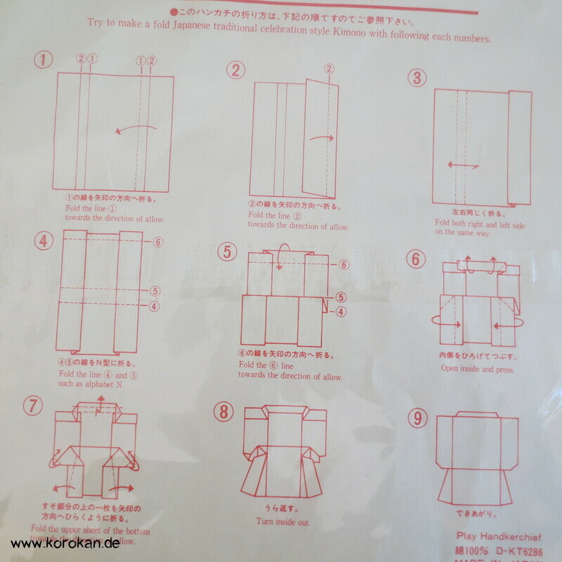 Kimono Taschentücher - als Origami Kimono gefaltet