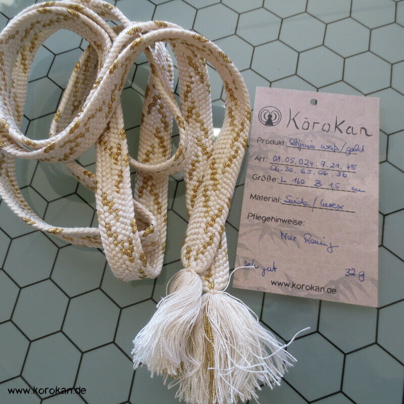 weiß goldener Obijime, Seide / Lurex