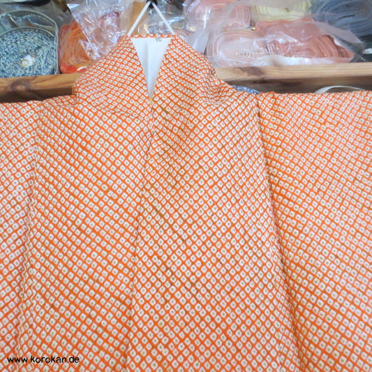 Full Shibori orange grün fast ein Iromuji Kimono Seidendamast