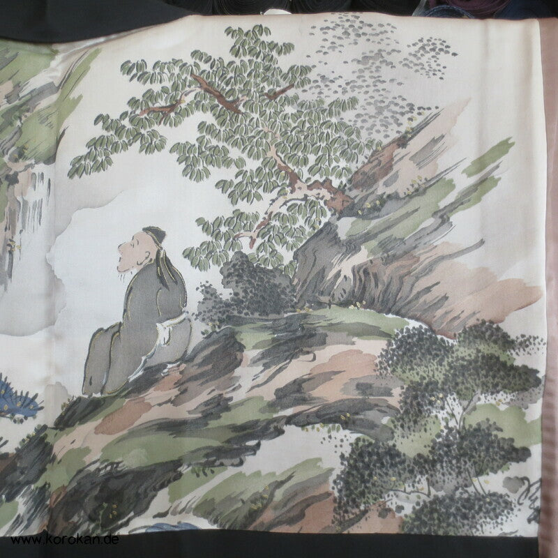 Montsuki 5 Tomoe Mon Ensemble, Kimono + Haori, Weiser am Berg
