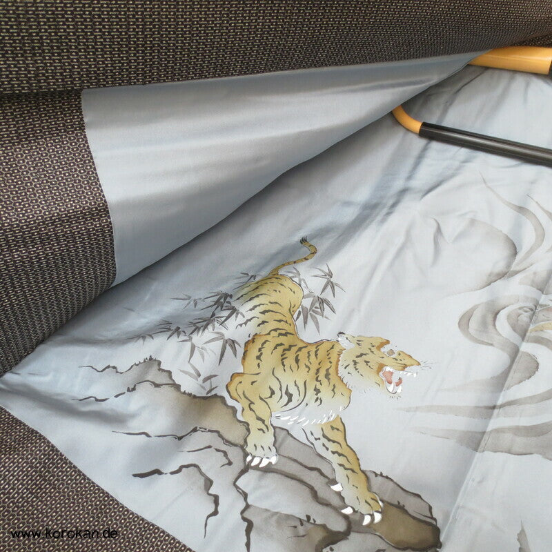 Tiger und Drachen Futter Tsumugi Kasuri Haori Männer Kimono Jacke