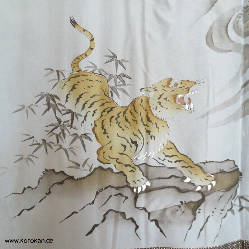 Tiger und Drachen Futter Tsumugi Kasuri Haori Männer Kimono Jacke