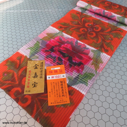 Päonien Ornamente Kett Kasuri Kimono Baumwollstoff