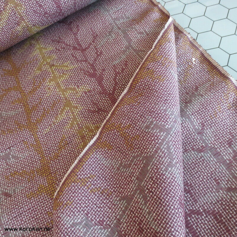 Winterzweige Kasuri aubergine Tsumugi Kimono Seide