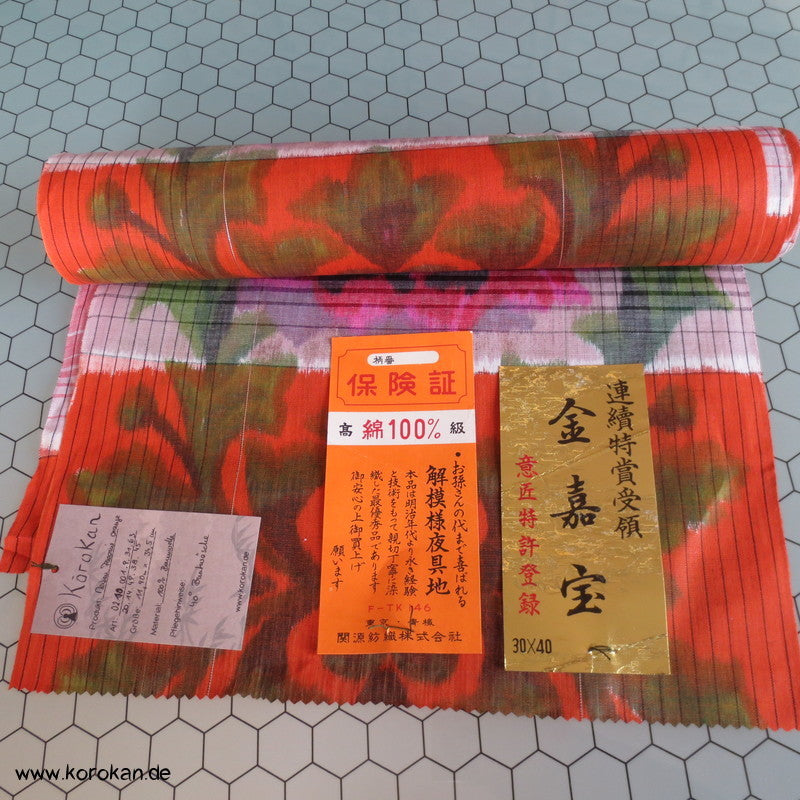 Päonien Ornamente Kett Kasuri Kimono Baumwollstoff