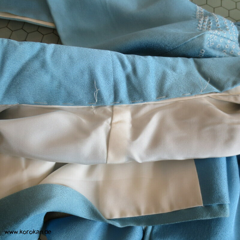 feine Shibori Wellen, Pinien, Wisteria, Päonien Seidencrepe Furisode Kimono