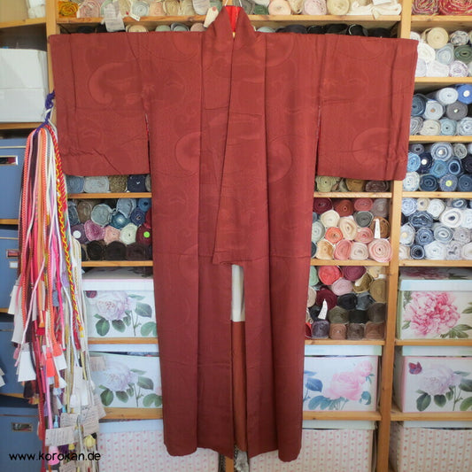 Iromuji Kimono aus zimtbraunem Seidendamast, antik