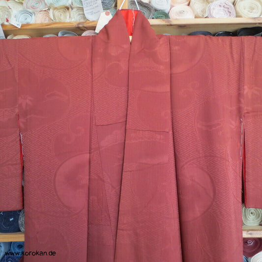 Iromuji Kimono aus zimtbraunem Seidendamast, antik