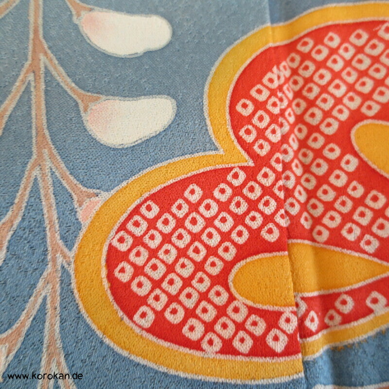 feine Shibori Wellen, Pinien, Wisteria, Päonien Seidencrepe Furisode Kimono
