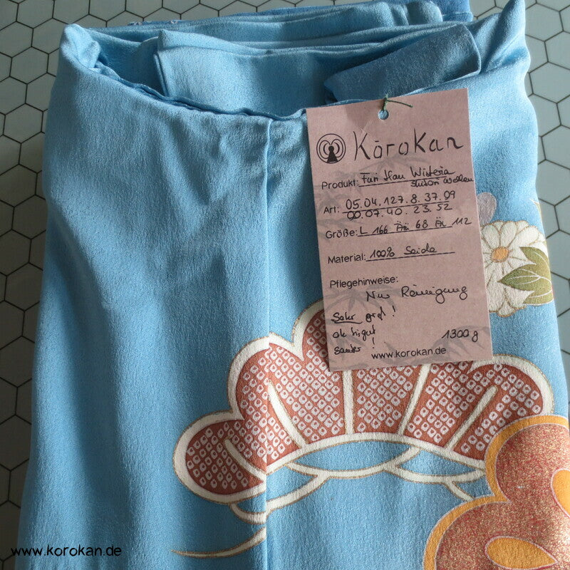 Seidencrepe Furisode Kimono feine Shibori Wellen, Pinien, Wisteria, Päonien