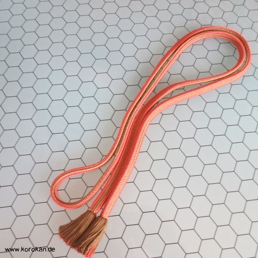 persimmon - khaki Obijime, flach aber dick geflochten