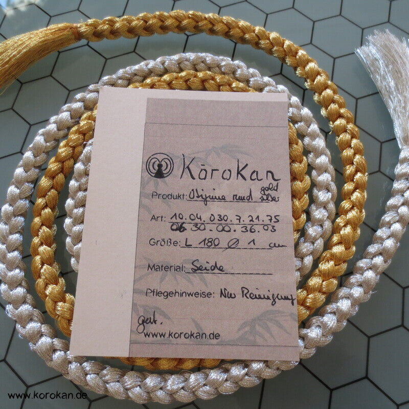 Seiden Obijime Kimonoband, rund, gold silber halb und halb