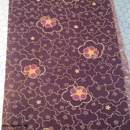 Ume Blüten aubergine Kimono Wolle / Seide Stoffrolle