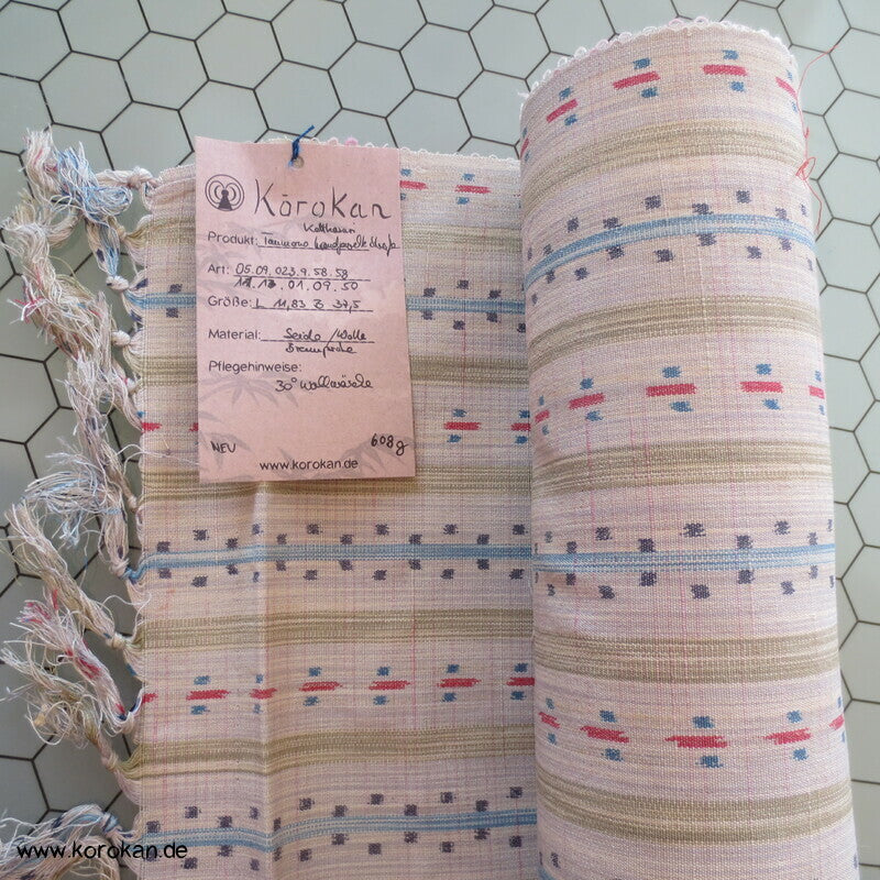 unterbrochene Streifen Seide/ Wolle Kettkasuri Kimono Stoff