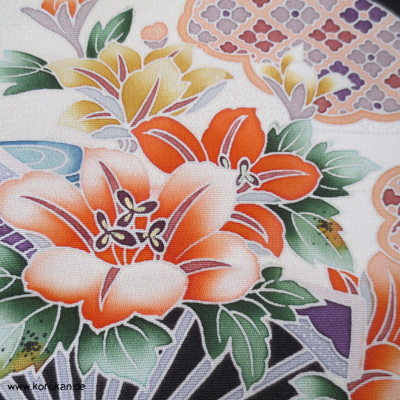 Fächermuster, bunt, detailreich Tomesode Kimono Seidenstoff