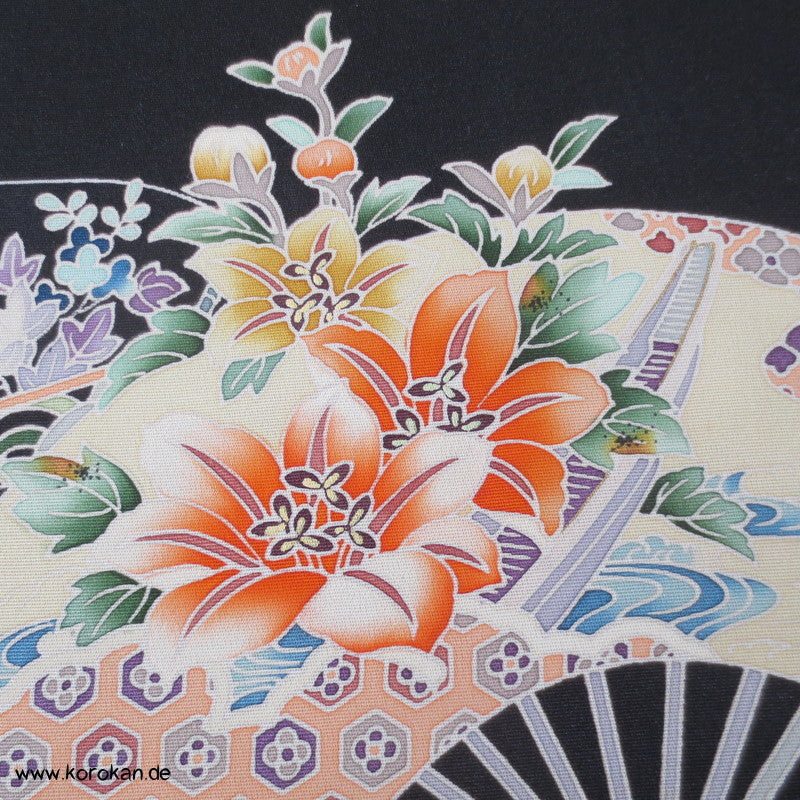 Fächermuster, bunt, detailreich Tomesode Kimono Seidenstoff