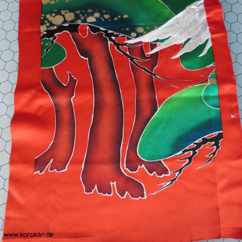 Kranich Panel Kimono Seiden Stickerei Stoffrest