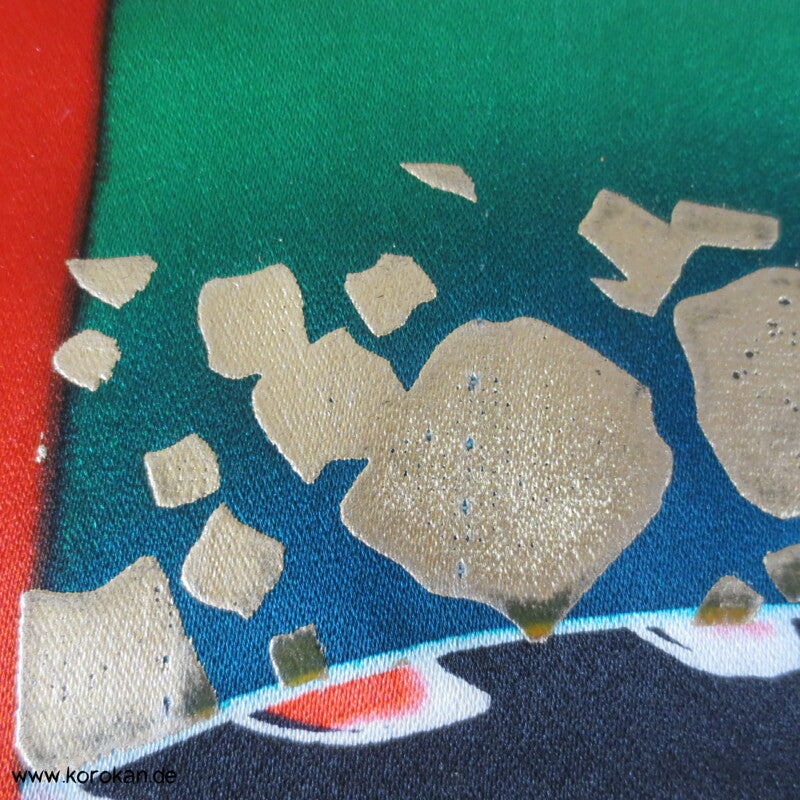 Kranich Panel Kimono Seiden Stickerei Stoffrest
